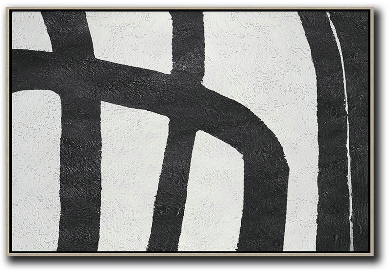 Modern Paintings On Canvas,Hand Painted Oversized Horizontal Minimal Art On Canvas, Black And White Minimalist Painting - Size Extra Large Abstract Art
